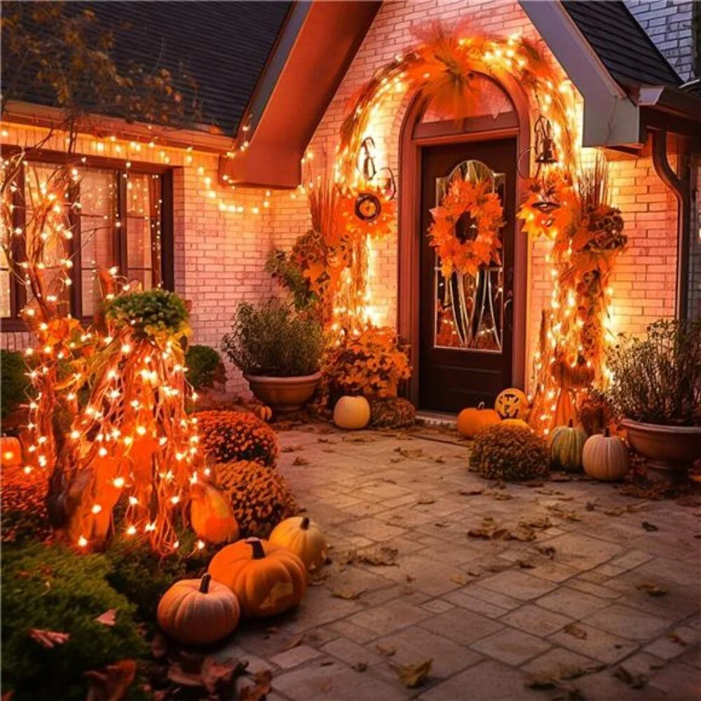 600 LED Orange Lights Outdoor Waterproof, Orange Halloween Outdoor String Lights